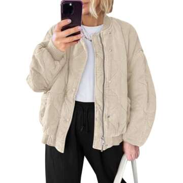 Yousify Women's Quilted Lightweight Jackets Zipper Winter Coats for Women 2024 Trendy Warm Khaki S