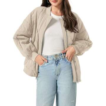 Yousify Women's Quilted Lightweight Jackets Zipper Winter Coats for Women 2024 Trendy Warm Khaki S