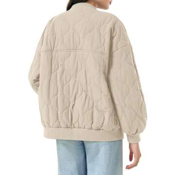 Yousify Women's Quilted Lightweight Jackets Zipper Winter Coats for Women 2024 Trendy Warm Khaki S