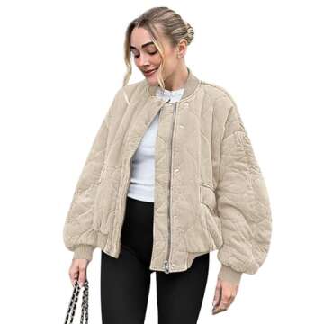 Yousify Women's Quilted Lightweight Jackets Zipper Winter Coats for Women 2024 Trendy Warm Khaki S