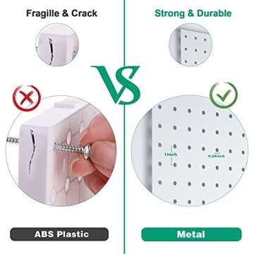 Small Pegboard with Adhesive Hooks, 4 Pcs Metal Pegboards Wall Organizer, No Damage to Wall, White Peg Boards for Wall Organizer and Storage for Kids' Room Crafts Room Kitchen Office Garage