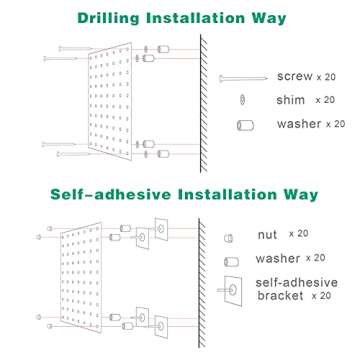 Small Pegboard with Adhesive Hooks, 4 Pcs Metal Pegboards Wall Organizer, No Damage to Wall, White Peg Boards for Wall Organizer and Storage for Kids' Room Crafts Room Kitchen Office Garage