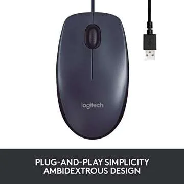 Logitech B100 Corded Mouse, Wired USB Mouse for Computers and Laptops, Right or Left Hand Use - Black