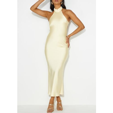 Elegant PHICIA Satin Halter Neck Backless Maxi Dress