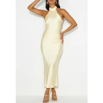 Elegant PHICIA Satin Halter Neck Backless Maxi Dress