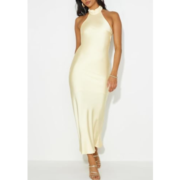 Elegant PHICIA Satin Halter Neck Backless Maxi Dress