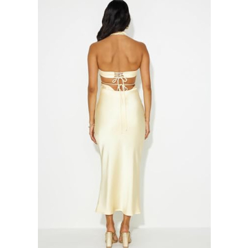 Elegant PHICIA Satin Halter Neck Backless Maxi Dress