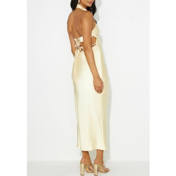 Elegant PHICIA Satin Halter Neck Backless Maxi Dress
