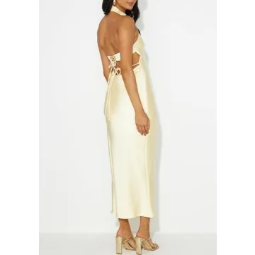 Elegant PHICIA Satin Halter Neck Backless Maxi Dress