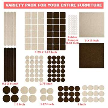 165-Piece Two Colors Variety Size Furniture Felt Pads, Self Adhesive Pads with Transparent Noise Red...