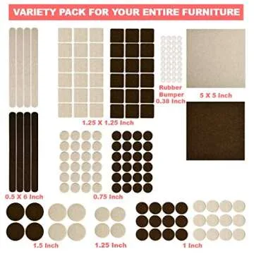 165-Piece Two Colors Variety Size Furniture Felt Pads, Self Adhesive Pads with Transparent Noise Red...