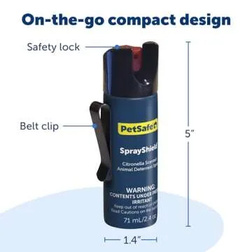 PetSafe SprayShield Animal Deterrent Spray (2.4 Oz / 71 ML) Dog Spray Self Defense Compact Design for Portability, Belt Clip for Easy Carry, Releases Surprising Burst, Citronella