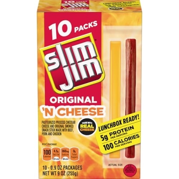 Slim Jim Beef N Cheese Smoked Meat Sticks High Protein Snack