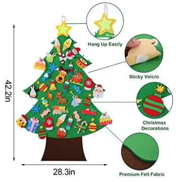 3.5 FT DIY Felt Christmas Tree with 40 Ornaments for Kids