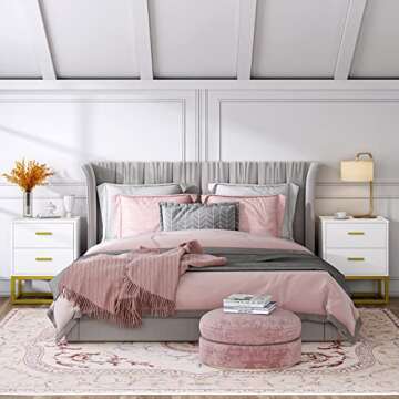 Tribesigns 2 Drawers Nightstand Set, 2 Pack White Gold NightStand Bedside Table Sofa Side Table (White 2pcs)