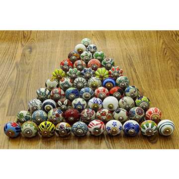 IBA Indianbeautifulart Assorted Multicolor Ceramic Drawers Knobs Door Cupboard Pulls Indian Mix Knobs