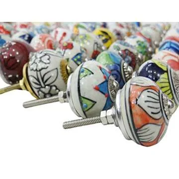 IBA Indianbeautifulart Assorted Multicolor Ceramic Drawers Knobs Door Cupboard Pulls Indian Mix Knobs