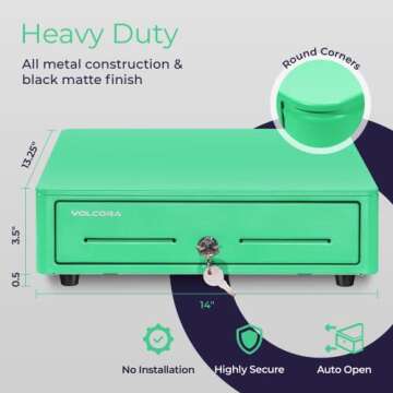 Volcora Cash Register Drawer for (POS) Point of Sale System with Round Corner 13", Removable Coin Tr...