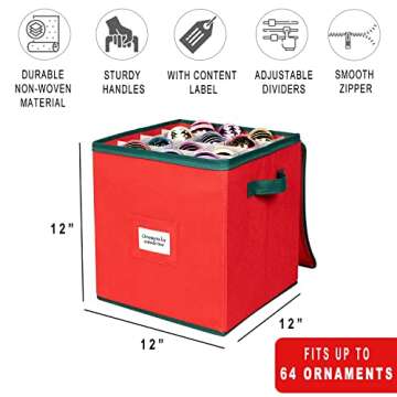 HOLDN’ STORAGE Christmas Ornament Storage Box for 64 Ornaments
