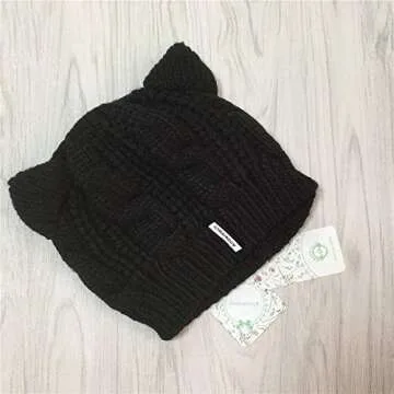 Amberetech Cat Ears Crochet Hat - Cute Winter Beanie