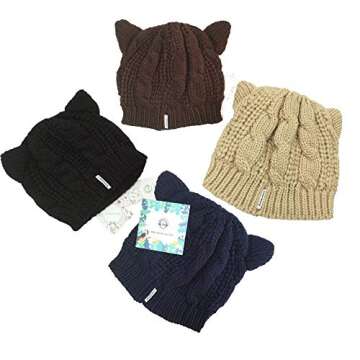 Amberetech Cat Ears Crochet Hat - Cute Winter Beanie