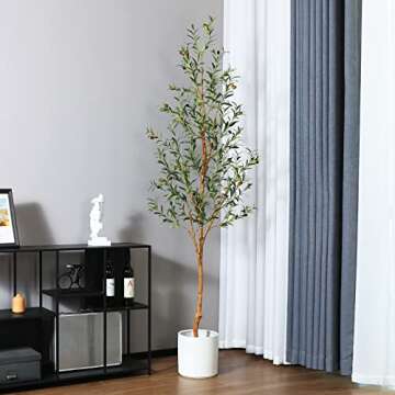 OAKRED Artificial Olive Tree, 7FT Tall Fake Silk Plants with Natural Wood Trunk Faux Potted Tree for Home Decor Indoor Office Porch, Set of 1