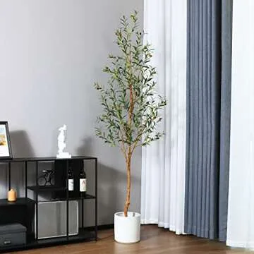 OAKRED Artificial Olive Tree, 7FT Tall Fake Silk Plants with Natural Wood Trunk Faux Potted Tree for Home Decor Indoor Office Porch, Set of 1