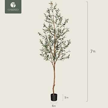 OAKRED Artificial Olive Tree, 7FT Tall Fake Silk Plants with Natural Wood Trunk Faux Potted Tree for Home Decor Indoor Office Porch, Set of 1