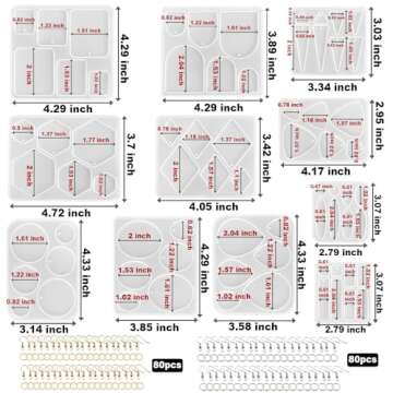 ResinWorld Earrings Molds with Varieties of Shapes and Sizes, 171Pcs Resin Jewelry Making Kit, Stud ...