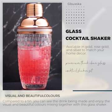 Gbuxska Glass Cocktail Shaker Set - Glass Shaker for Cocktails, Drink Shakers Cocktail and Cocktail Shakers, Glass Shaker Set for Bars, Whiskey, Cocktails (Rose Gold, 13 oz)