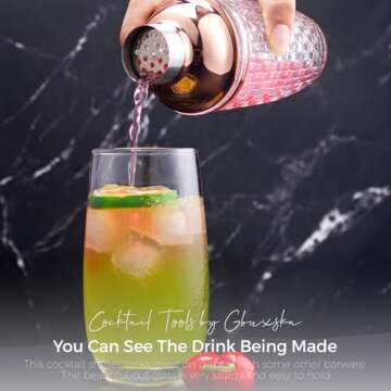 Gbuxska Glass Cocktail Shaker Set - Glass Shaker for Cocktails, Drink Shakers Cocktail and Cocktail Shakers, Glass Shaker Set for Bars, Whiskey, Cocktails (Rose Gold, 13 oz)