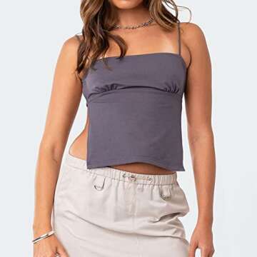 Michellecmm Women Tank Top Y2K Backless Crop Top Vintage Tie Up Spaghetti Strap Camisoles Sleeveless Cami Tops Streetwear