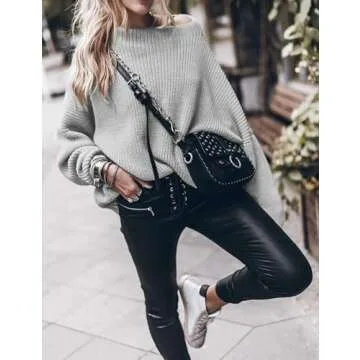 Women’s Trendy Sweaters to Wear with Leggings Causal Mock Neck Batwing Sleeve Fall Cute Oversized Knit Tops