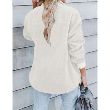 ZESICA Womens Winter Casual Sherpa Fleece Jacket Long Sleeve Button Solid Warm Fuzzy Outwear Coat Pockets,Beige,Small