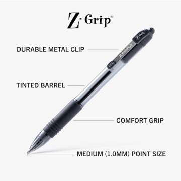 Zebra Pen Z-Grip Retractable Ballpoint Pen, Medium Point, 1.0mm, Black Ink, 2-Count
