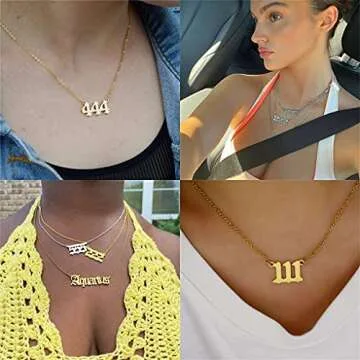 Wealthmao Angel Number Necklace for Women 000 111 222 333 444 555 666 777 888 999 Gold Plated Stainless Steel Pendant Choker Necklace Chain Numerology Jewelry (111-Gold)