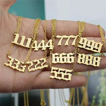 Wealthmao Angel Number Necklace for Women 000 111 222 333 444 555 666 777 888 999 Gold Plated Stainless Steel Pendant Choker Necklace Chain Numerology Jewelry (111-Gold)