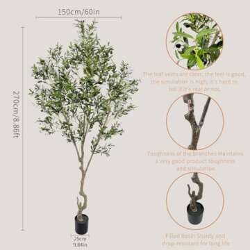 SCNROU Artificial Olive Tree 9ft Tall Fake Potted Olive Silk Tree with Planter Large Faux Olive Bran...