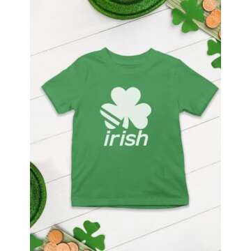 St. Patrick's Day Lucky Charm Irish Clover Shamrock Youth Kids T-Shirt Medium Green