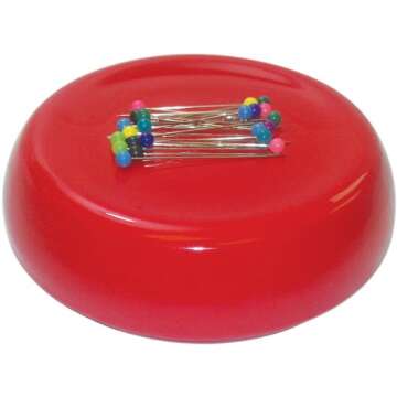 Grabbit Magnetic Sewing Pincushion with 50 Plastic Head Pins, Red