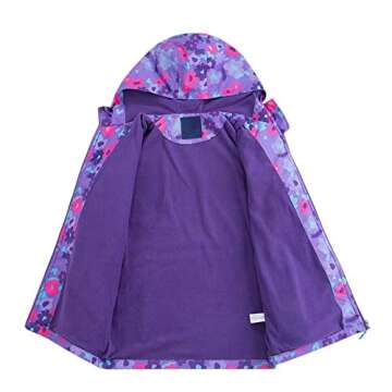 Welity Little Girl's Rain Jackets Fleece Lined Floral Windbreaker Outdoor Hoodie Outerwear, 1 Purple, US 7 Years-8 Years = Tag 130