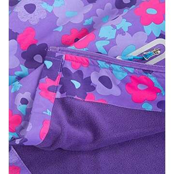 Welity Little Girl's Rain Jackets Fleece Lined Floral Windbreaker Outdoor Hoodie Outerwear, 1 Purple, US 7 Years-8 Years = Tag 130