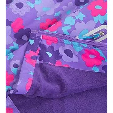 Welity Little Girl's Rain Jackets Fleece Lined Floral Windbreaker Outdoor Hoodie Outerwear, 1 Purple, US 7 Years-8 Years = Tag 130