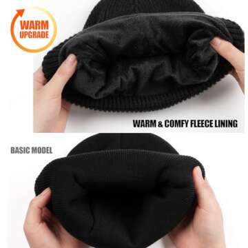 MELASA Fleece Lined LED Beanie with The Light for Men Women, Warm Stocking Hat with Light Built in, ...