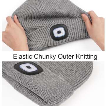 MELASA Fleece Lined LED Beanie with The Light for Men Women, Warm Stocking Hat with Light Built in, USB Rechargeable Hand Free Headlamp Beanie, Gifts for Dad Husband(Orange)