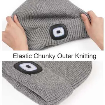 MELASA Fleece Lined LED Beanie with The Light for Men Women, Warm Stocking Hat with Light Built in, USB Rechargeable Hand Free Headlamp Beanie, Gifts for Dad Husband(Orange)