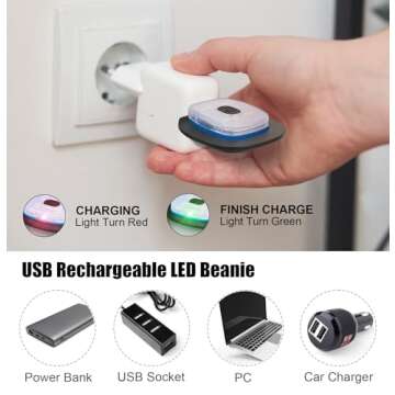 MELASA Fleece Lined LED Beanie with The Light for Men Women, Warm Stocking Hat with Light Built in, USB Rechargeable Hand Free Headlamp Beanie, Gifts for Dad Husband(Orange)