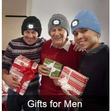 MELASA Fleece Lined LED Beanie with The Light for Men Women, Warm Stocking Hat with Light Built in, USB Rechargeable Hand Free Headlamp Beanie, Gifts for Dad Husband(Orange)