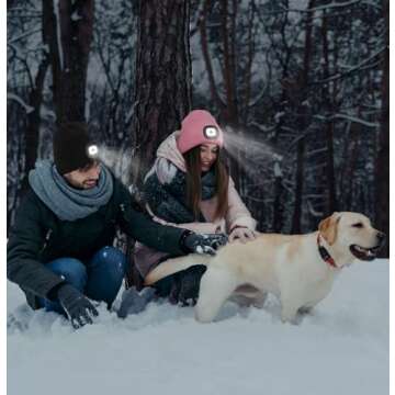 MELASA Fleece Lined LED Beanie with The Light for Men Women, Warm Stocking Hat with Light Built in, USB Rechargeable Hand Free Headlamp Beanie, Gifts for Dad Husband(Orange)