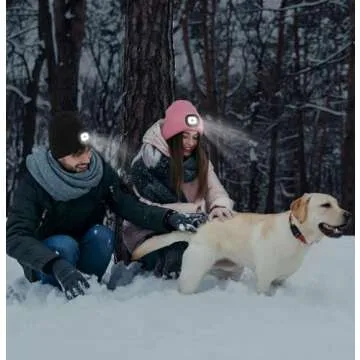 MELASA Fleece Lined LED Beanie with The Light for Men Women, Warm Stocking Hat with Light Built in, USB Rechargeable Hand Free Headlamp Beanie, Gifts for Dad Husband(Orange)